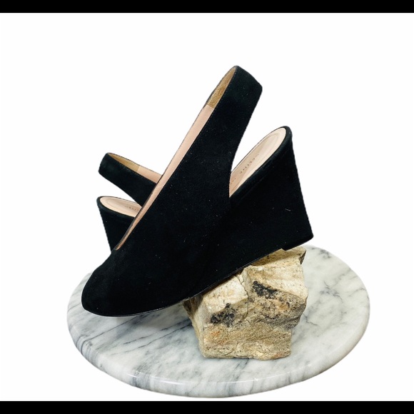 Celine Suede Peep Toe Wedge Heels - Picture 3 of 8